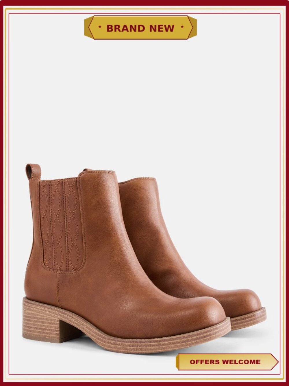 Women's Stitch Chelsea Booties Side Stretch Panel Inside Zip Comfort Insole